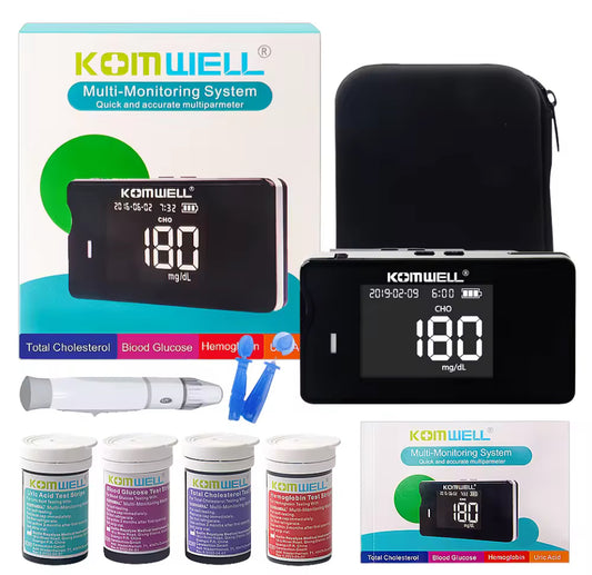 Komwell Multi Monitoring Meter 4in1 Test (Glucose, Cholesterol, Uric Acid, Hemoglobin) Set