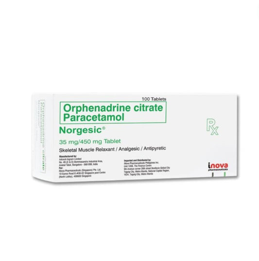 Norgesic (Paracetamol+Orphenadrine) 450mg/35mg. Tablet