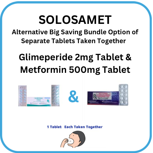 SOLOSAMET ( Glimeperide + Metformin ) 2mg/500mg Tablet x 1