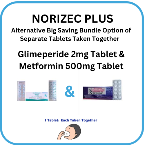 NORIZEC PLUS ( Glimeperide + Metformin ) 2mg/500mg Tablet x 1