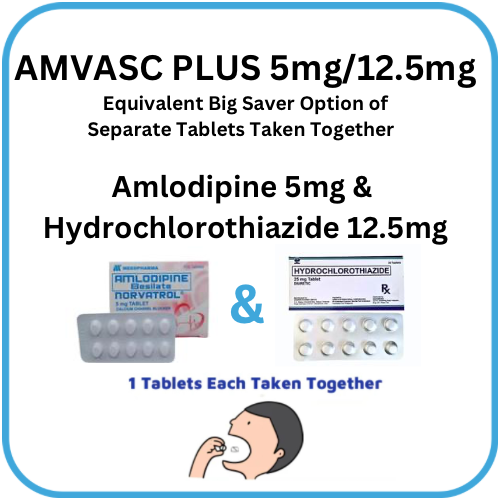 Amvasc Plus (Amlodipine + Hydrochlorothiazide) 5mg./12.5mg. Tablet x 1