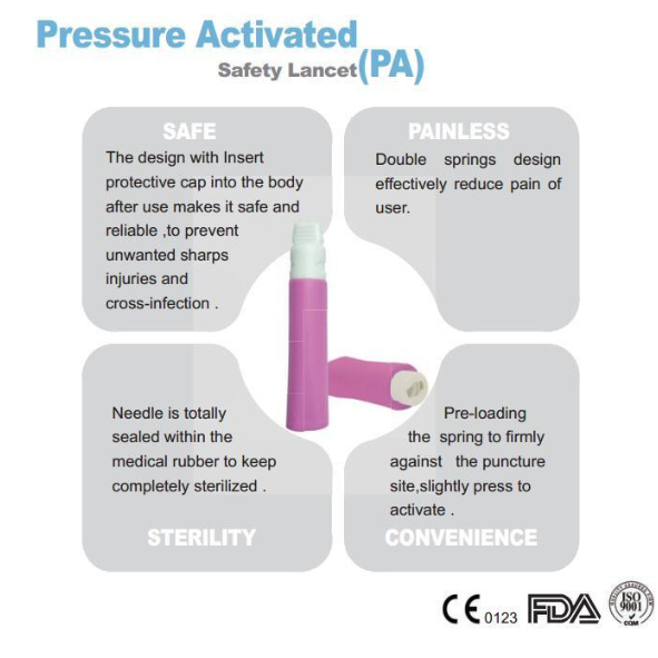 Safety Lancet 21G Pressure Activated for Single Use x 25s