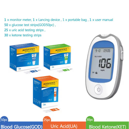 ACCUGENCE PLUS Multi Monitoring Meter 4in1 Test (Blood Glucose, Ketone Uric Acid, Hemoglobin) Set