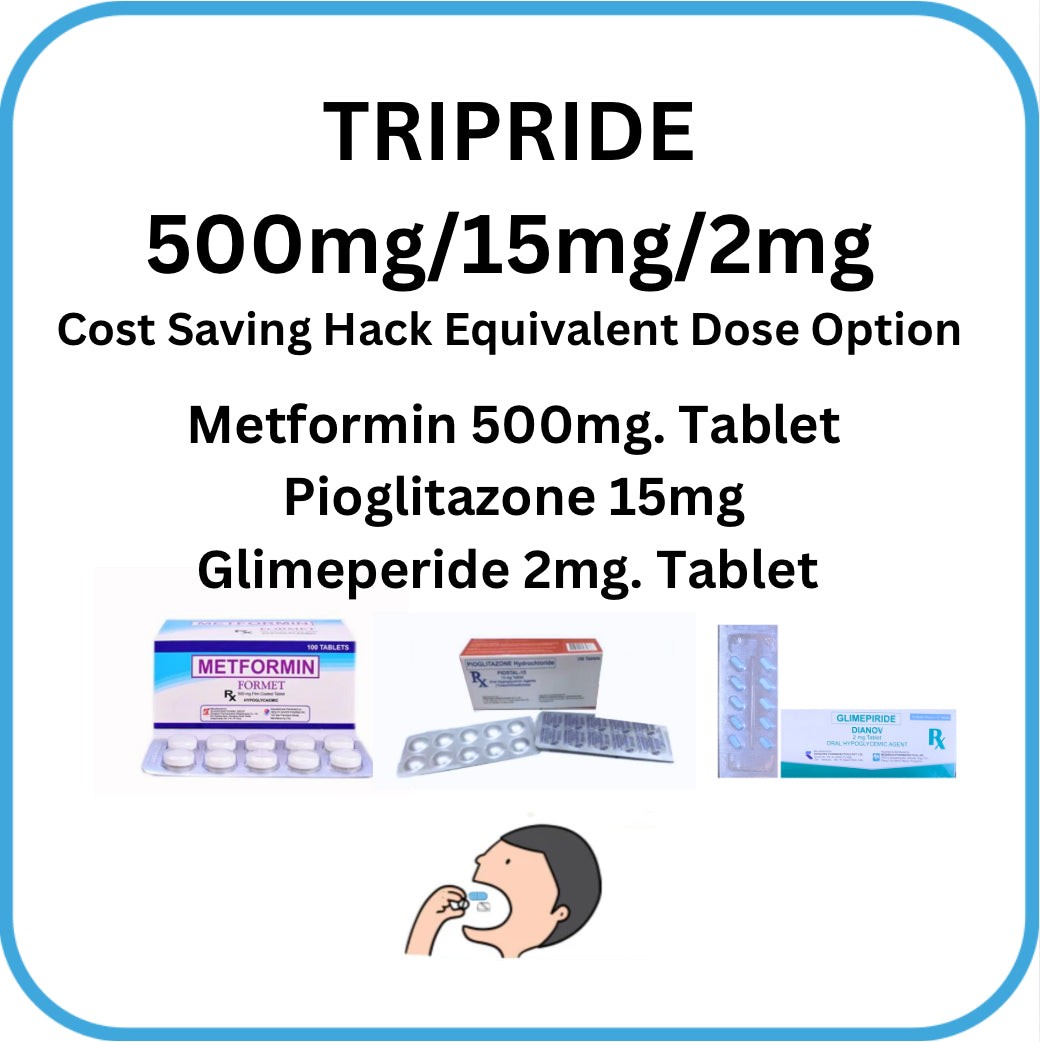 TRIPRIDE 2 ( Metformin+Pioglitazone + Glimeperide ) 500mg/15mg/2mg Tablet x
