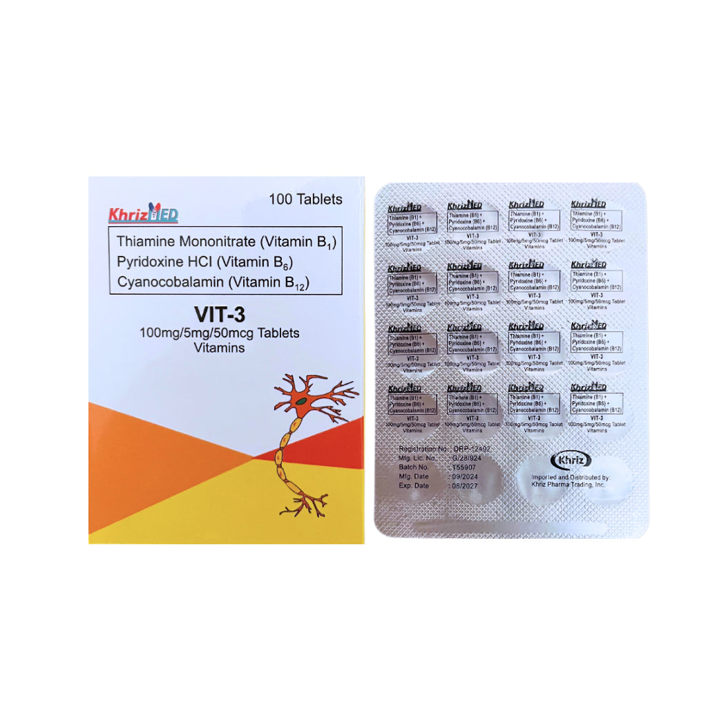 Vitamin B Complex B1+B6+B12 100mg/10mg/50mcg Tablet x 1 XalMeds Vitamin B Complex B1+B6+B12 100mg/10mg/50mcg Tablet x 1 XalMeds