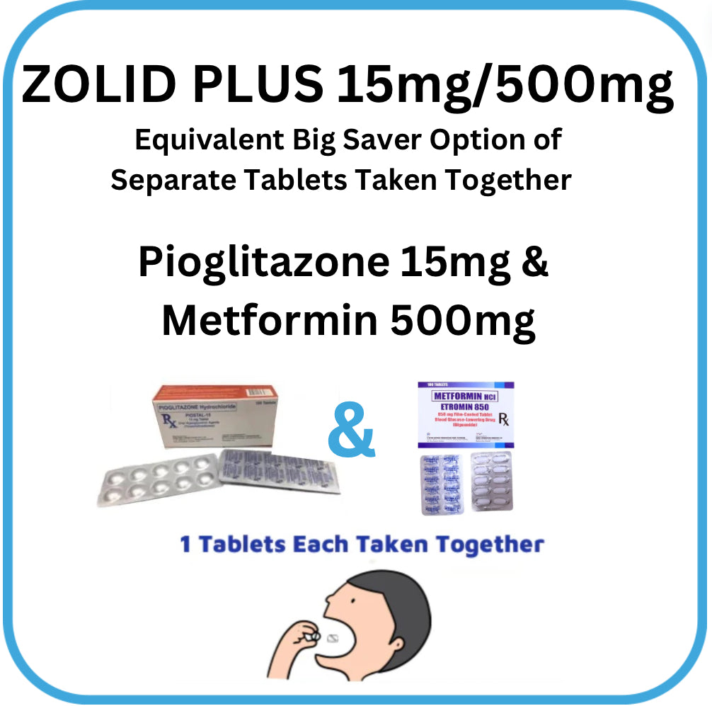 ZOLID PLUS( Pioglitazone + Metformin ) 15mg/500mg Tablet x 1