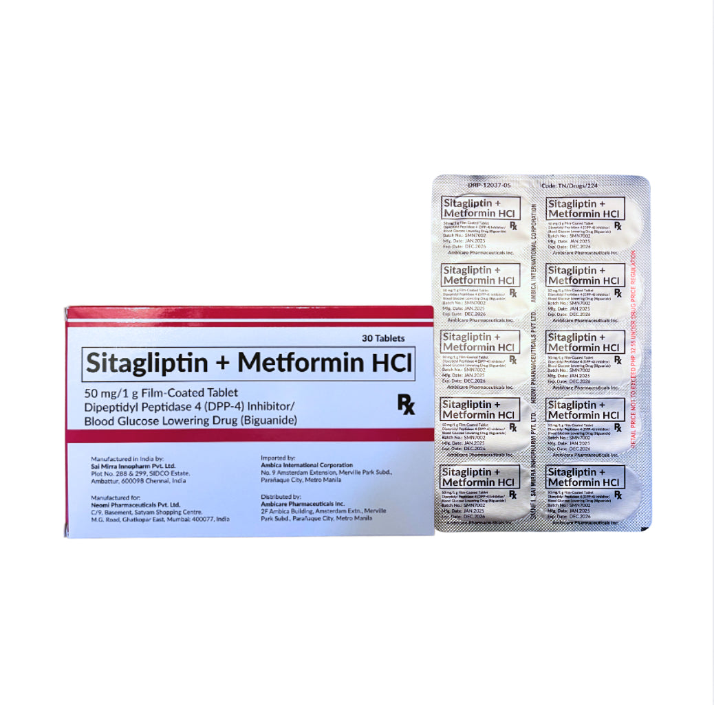 Sitagliptin + Metformin 50mg/1000mg. Tablet x 1s