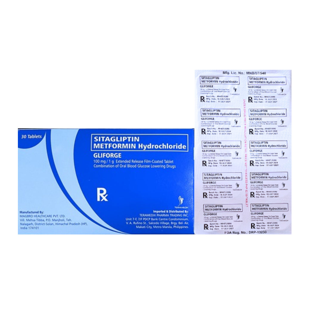 Sitagliptin + Metformin 100mg/1000mg. Tablet x 1s