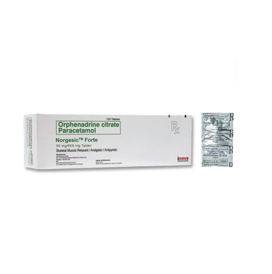 Norgesic Forte (Paracetamol+Orphenadrine) 650mg/50mg. Tablet