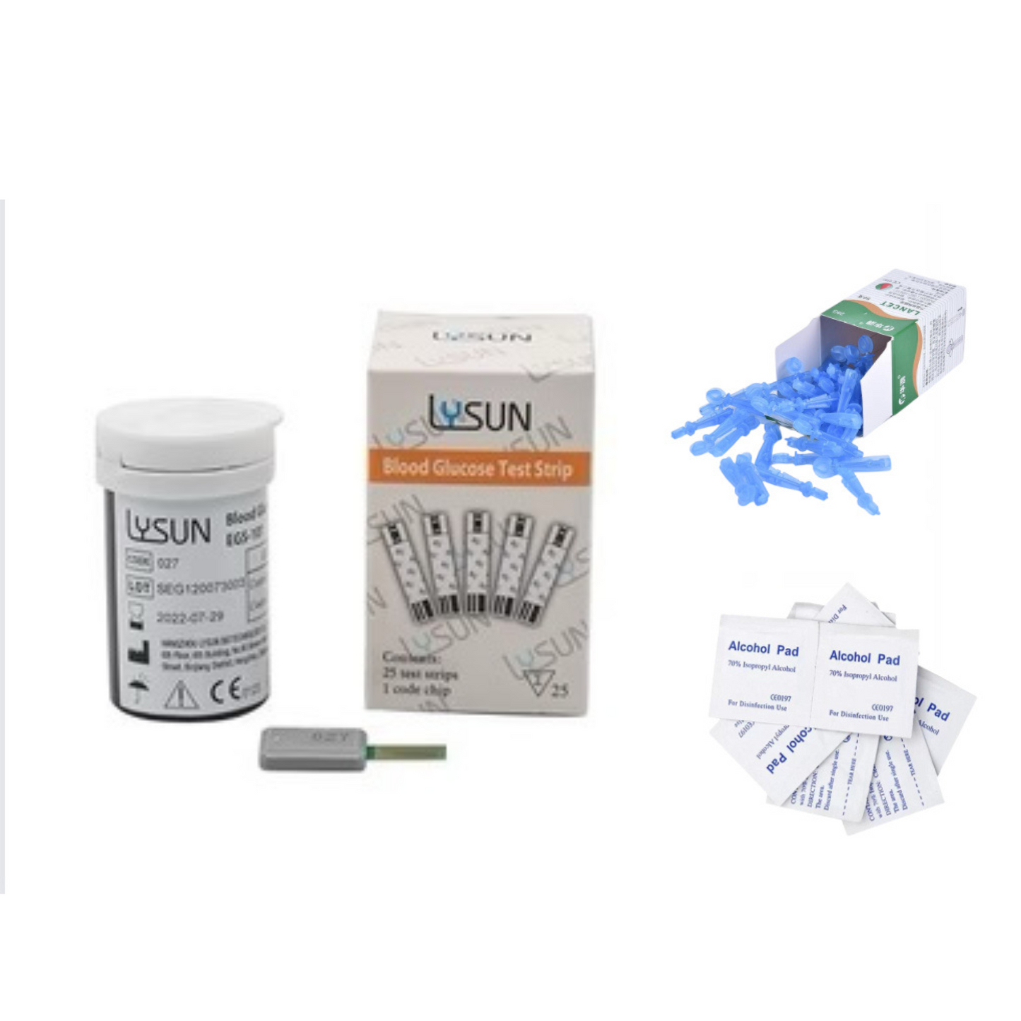 LYSUN Blood Glucose Test Strips with Free Lancets and Alcohol Pads